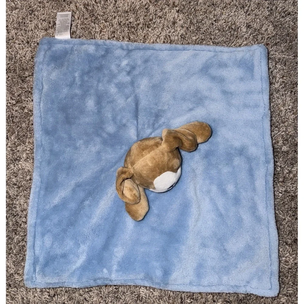 Carter's Brown‎ Puppy Dog Blue Security Blanket Super Soft Plush Baby Lovey EUC